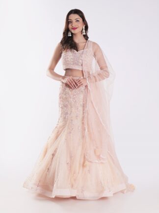 Peach Colored Cocktail Fish Cut Style Lehenga Set
