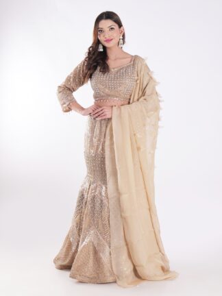 Sparkling Gold And Silver Outfit Covered In Sequins And Beads Cocktail Fish Cut Lehenga Set