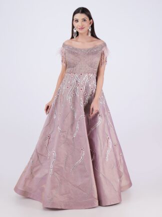 Step Into The Spotlight With This Stunning Elegant Dusty Rose Embellished Off Shoulder Gown