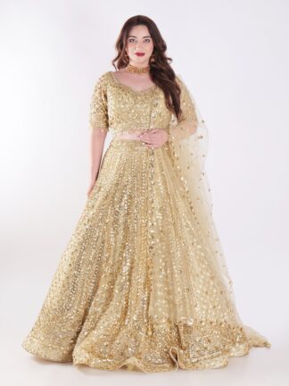 Shine Bright In Stunning Gold Sequin Exquisite Bridal Lehenga Set