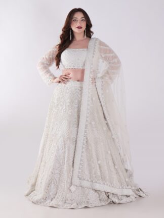 Delicate Floral Patterns And Sparkling Embellishments With Shimmering Effect Engagement Luxury Lehenga Set
