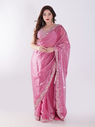 Beautiful Pink Saree With Intricate Silver Embroidery Party Wear Saree