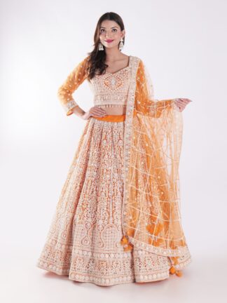 Beautiful Orange And White Designer Lehenga Choli Set