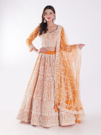 Beautiful Orange And White Designer Lehenga Choli Set
