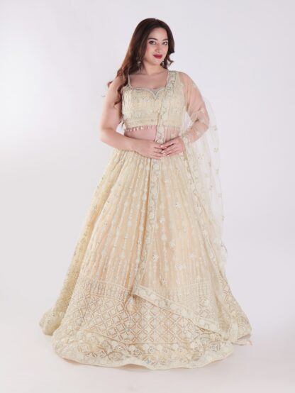 Cream Colored Intricately Embroidered Designer Lehenga Choli Set