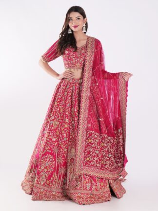 Stunning Floral Pattern With Intricate Embroidery In Gold Silver Bridal Lehenga Choli Set