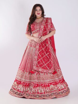 Heavily Embellished With Sequins And Pearls Crimson Red Embroidered Silk Exclusive Bridal Lehenga Set