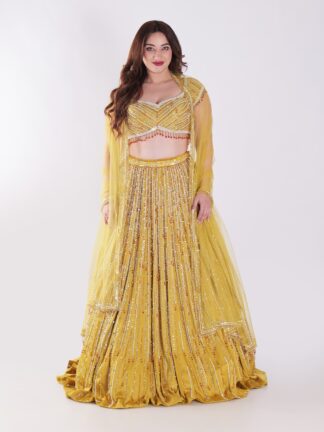 Stunning Mustard Yellow Backless Party Wear Lehenga Choli Set