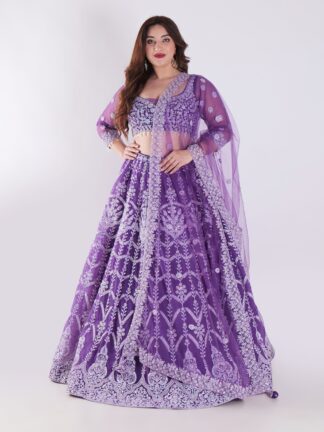 Stunning Lavender Purple Embroidered Net Lehenga Choli Set