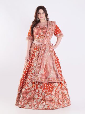 Vibrant Orange Adorned In A Stunning Traditional Indian Bridal Outfit Engagement Luxury Lehenga Set