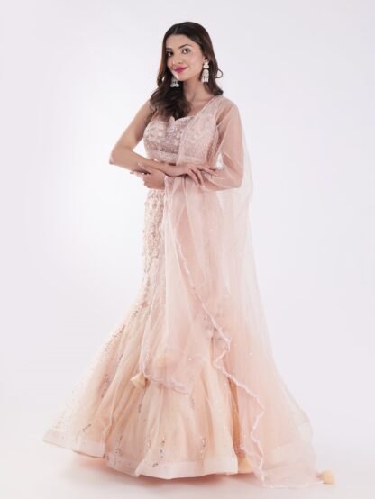Peach Colored Cocktail Fish Cut Style Lehenga Set