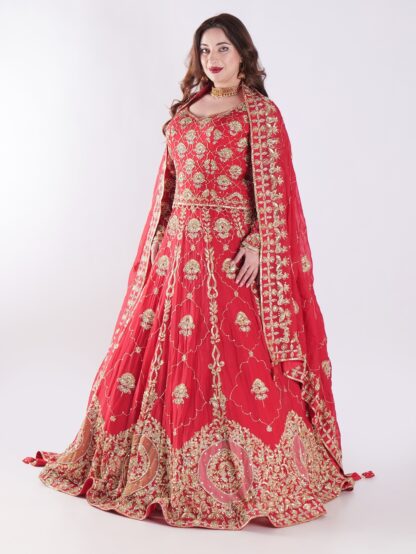 Intricate Gold Embroidery Stunning Floral Vibrant Red Bridal Lehenga Set