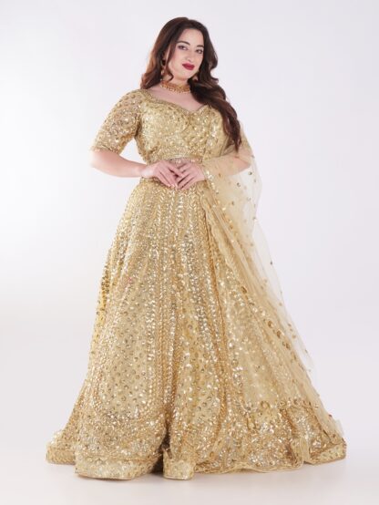 Shine Bright In Stunning Gold Sequin Exquisite Bridal Lehenga Set