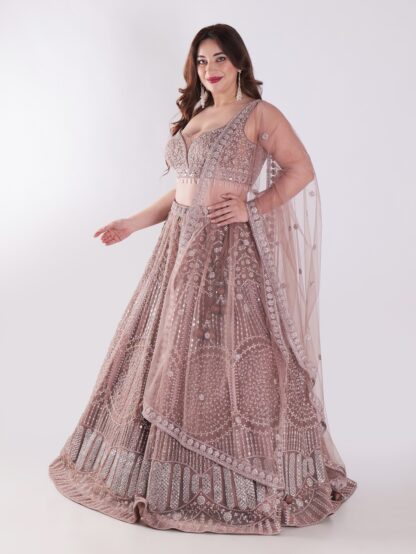 Intricately Embroidered With Silver Sequins Elegant Look Designer Lehenga Set