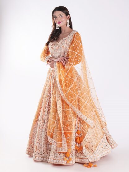 Beautiful Orange And White Designer Lehenga Choli Set