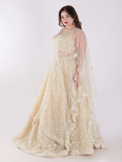 Cream Colored Intricately Embroidered Designer Lehenga Choli Set