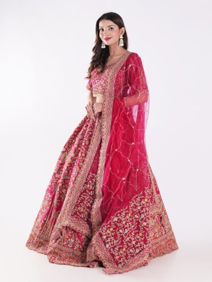 Stunning Floral Pattern With Intricate Embroidery In Gold Silver Bridal Lehenga Choli Set