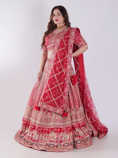 Heavily Embellished With Sequins And Pearls Crimson Red Embroidered Silk Exclusive Bridal Lehenga Set