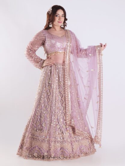 Adorned With Intricate Embroidery And Sequins Light Lavender Bridal Wedding Lehenga Set