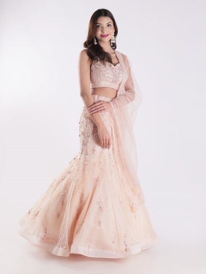 Peach Colored Cocktail Fish Cut Style Lehenga Set