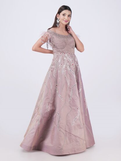 Step Into The Spotlight With This Stunning Elegant Dusty Rose Embellished Off Shoulder Gown