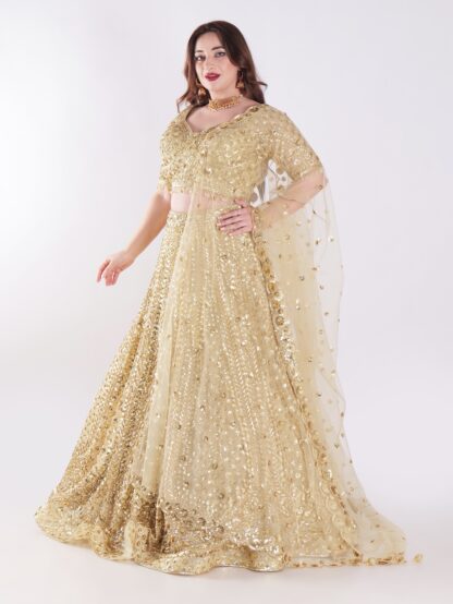 Shine Bright In Stunning Gold Sequin Exquisite Bridal Lehenga Set