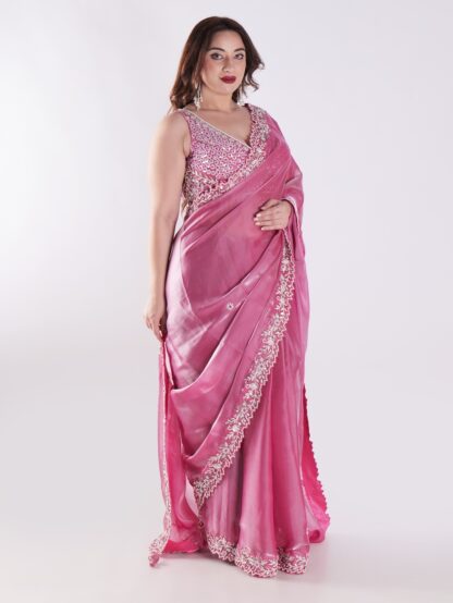 Beautiful Pink Saree With Intricate Silver Embroidery Party Wear Saree