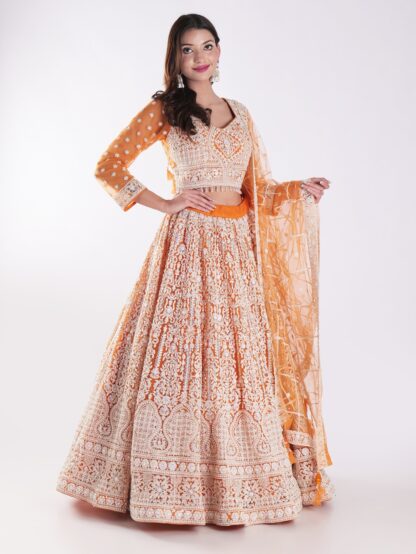 Beautiful Orange And White Designer Lehenga Choli Set
