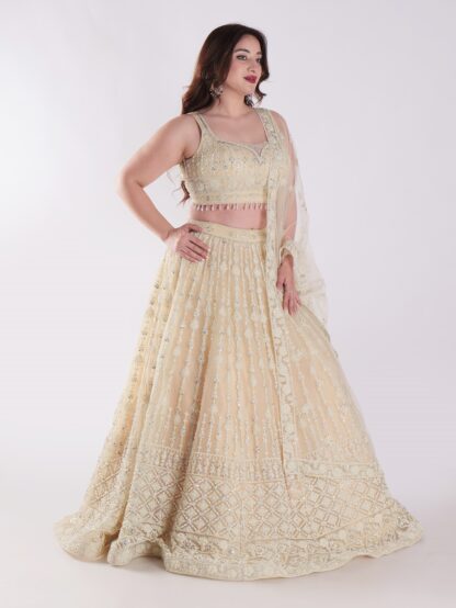 Cream Colored Intricately Embroidered Designer Lehenga Choli Set