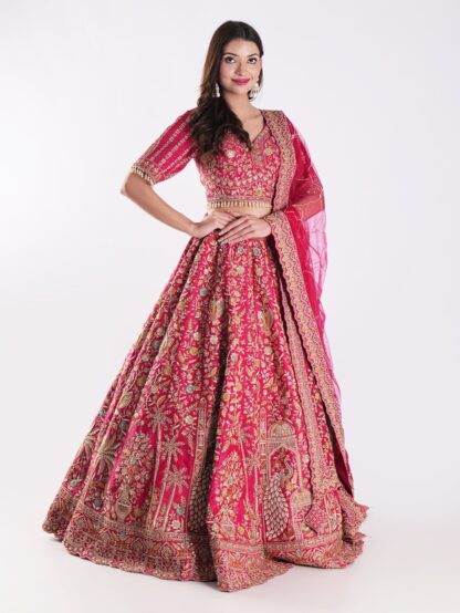 Stunning Floral Pattern With Intricate Embroidery In Gold Silver Bridal Lehenga Choli Set