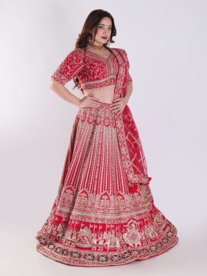 Heavily Embellished With Sequins And Pearls Crimson Red Embroidered Silk Exclusive Bridal Lehenga Set