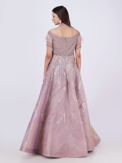 Step Into The Spotlight With This Stunning Elegant Dusty Rose Embellished Off Shoulder Gown
