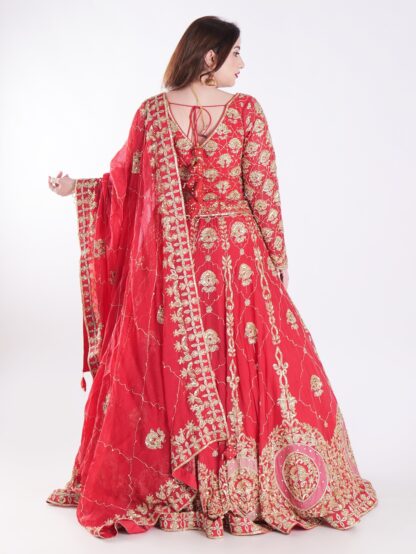Intricate Gold Embroidery Stunning Floral Vibrant Red Bridal Lehenga Set