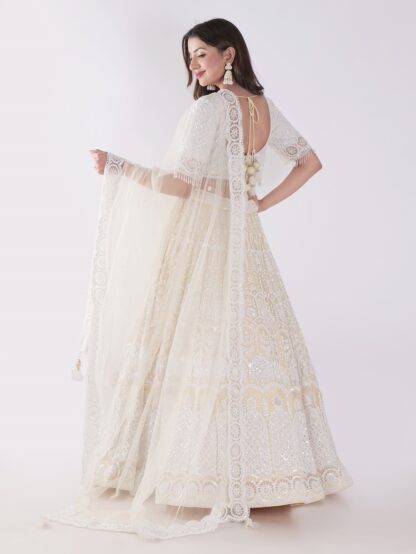 Net Embordered White and Cream Intricately Beaded Party Wear Luxury Lehenga Set