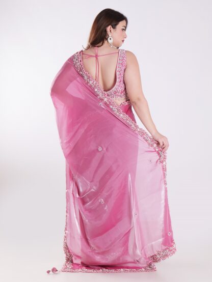Beautiful Pink Saree With Intricate Silver Embroidery Party Wear Saree