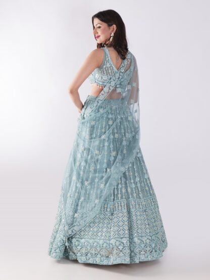 Beautiful Powder Blue Embroidered Party Wear Lehenga Set