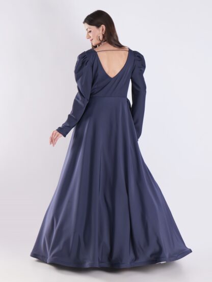 Elegant Navy Blue Gown with Embellished Neckline Luxury For Grand Occasions