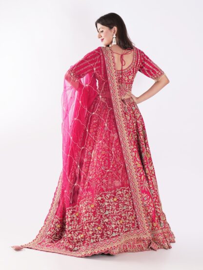 Stunning Floral Pattern With Intricate Embroidery In Gold Silver Bridal Lehenga Choli Set