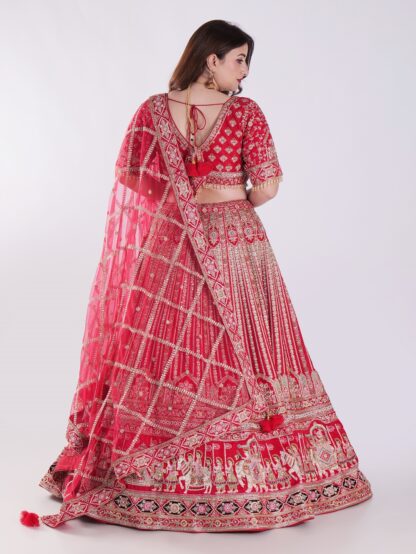 Heavily Embellished With Sequins And Pearls Crimson Red Embroidered Silk Exclusive Bridal Lehenga Set