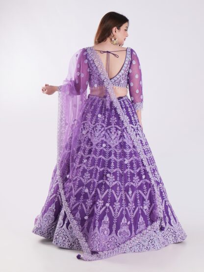 Stunning Lavender Purple Embroidered Net Lehenga Choli Set