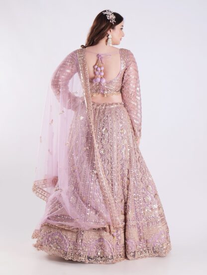 Adorned With Intricate Embroidery And Sequins Light Lavender Bridal Wedding Lehenga Set