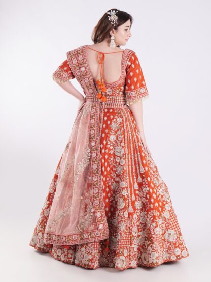 Vibrant Orange Adorned In A Stunning Traditional Indian Bridal Outfit Engagement Luxury Lehenga Set