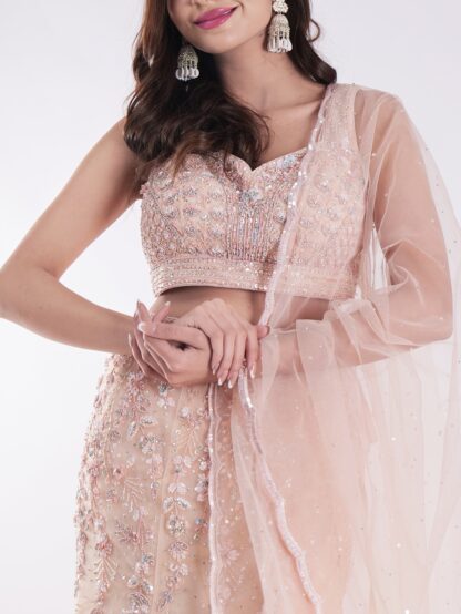 Peach Colored Cocktail Fish Cut Style Lehenga Set