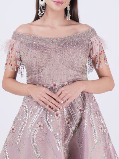 Step Into The Spotlight With This Stunning Elegant Dusty Rose Embellished Off Shoulder Gown