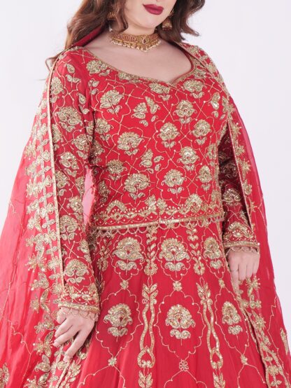 Intricate Gold Embroidery Stunning Floral Vibrant Red Bridal Lehenga Set