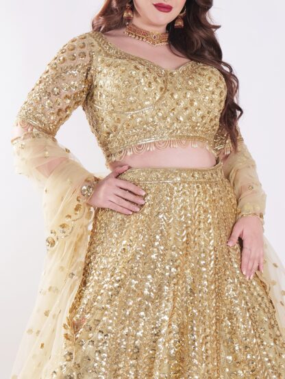 Shine Bright In Stunning Gold Sequin Exquisite Bridal Lehenga Set