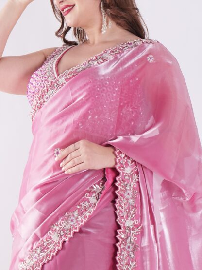 Beautiful Pink Saree With Intricate Silver Embroidery Party Wear Saree