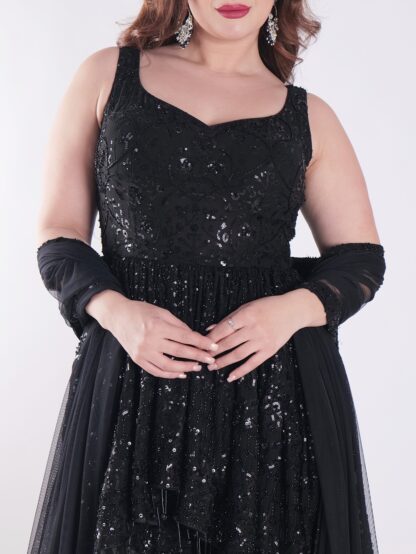 Black Sequined Outfit Peplum Top With Bell Bottom Sharara Suit