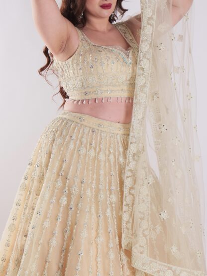 Cream Colored Intricately Embroidered Designer Lehenga Choli Set