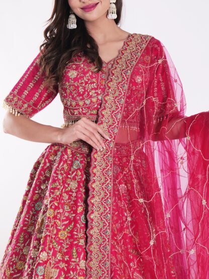Stunning Floral Pattern With Intricate Embroidery In Gold Silver Bridal Lehenga Choli Set